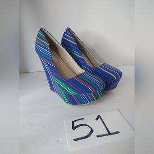 Delicacy Multicolored Canvas Platform Wedges Sz 6 Women's Heels